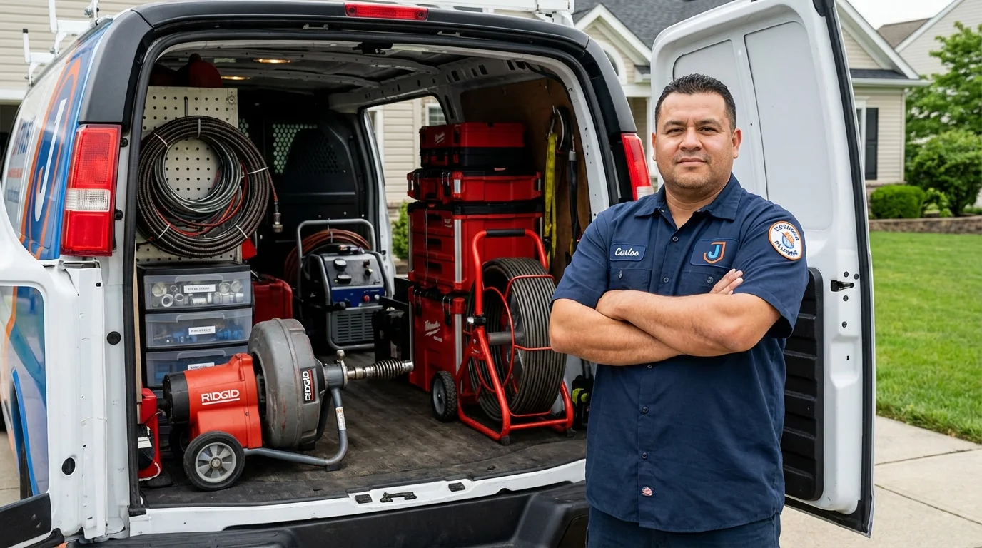 Professional drain cleaning equipment and Johns Plumbing LLC plumber in Fowler