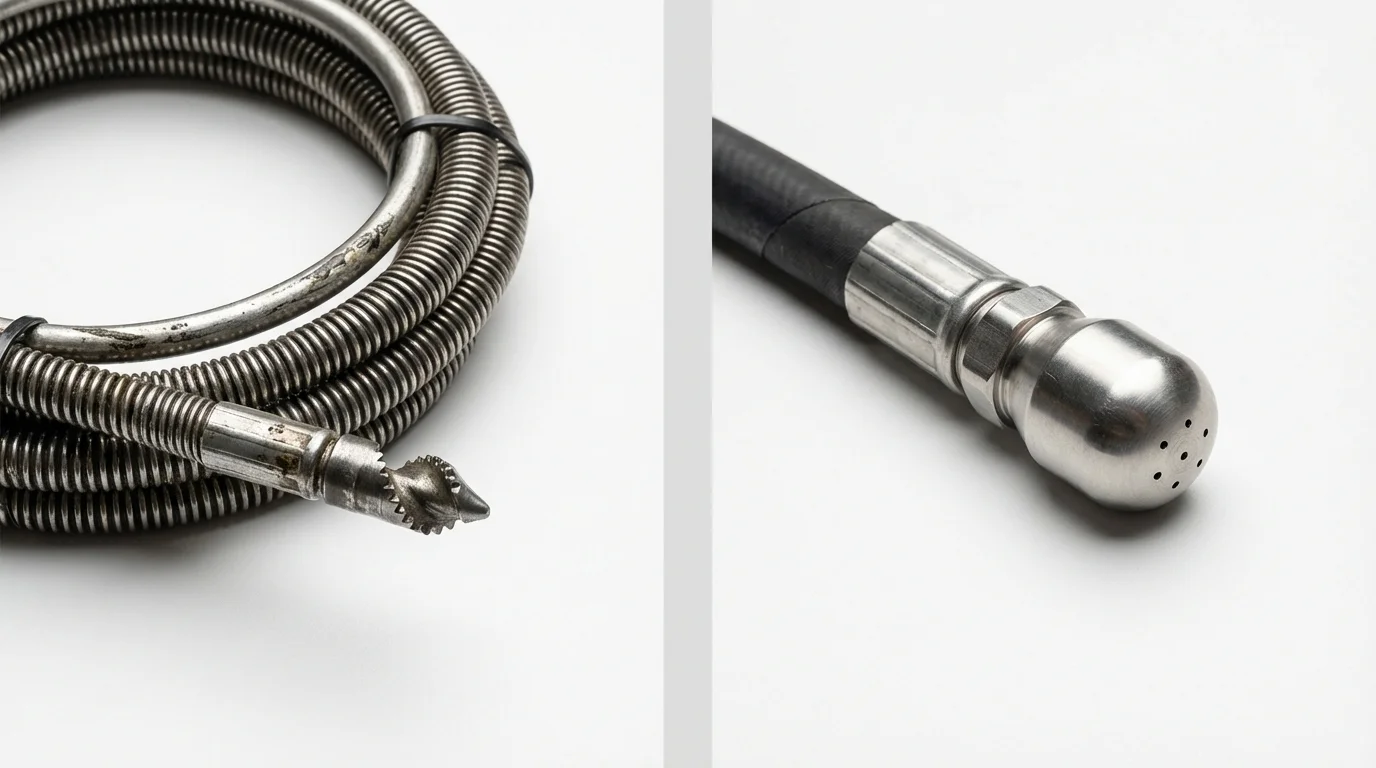 Drain snake cable and hydro jetting nozzle used for drain cleaning in Fowler, CO